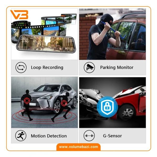 آینه مانیتور دار + دوربین دنده عقب Dash Cam مدل دید در شب_6